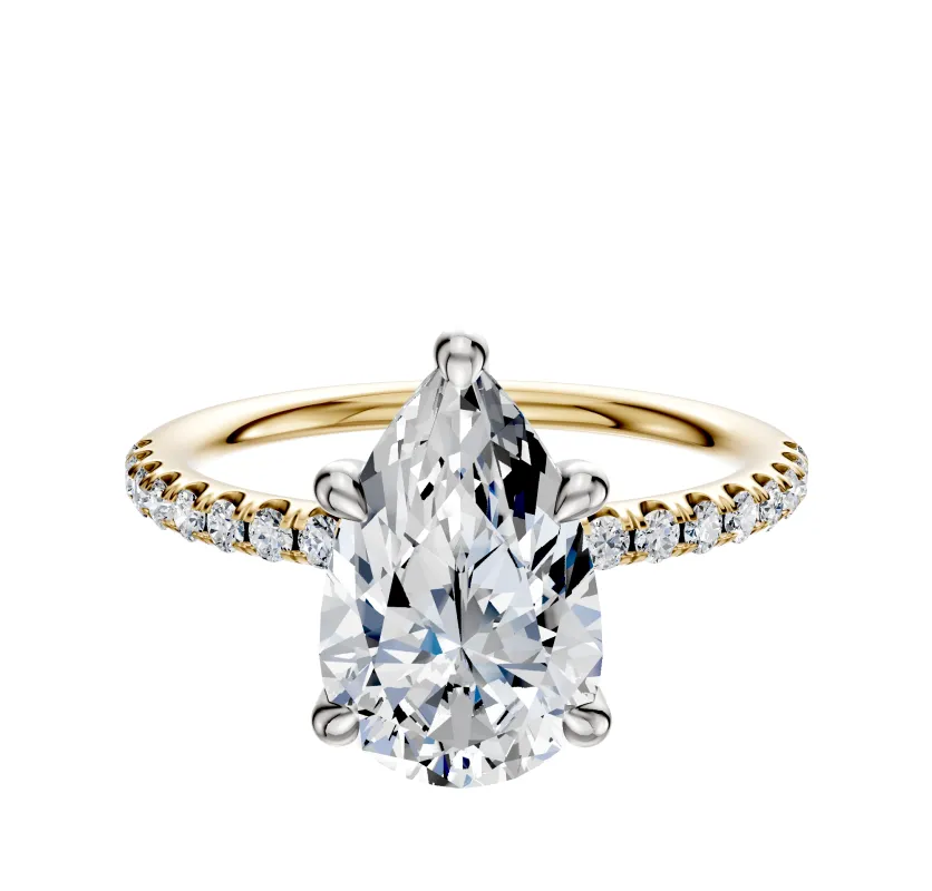 18K Two Tone 4 Prong Hidden Halo Classic Dome 1-Row-Pave 2.5mm Engagement Ring sold by Promise By Effy