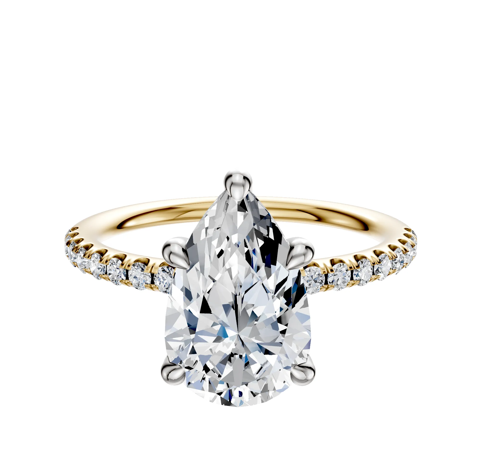 18K Two Tone 4 Prong Hidden Halo Classic Dome 1-Row-Pave 2.5mm Engagement Ring sold by Promise By Effy