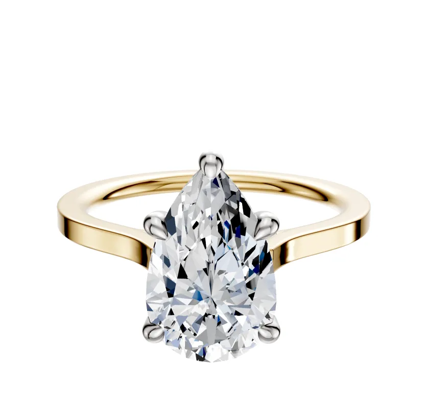 18K Two Tone 4 Prong Hidden Halo Cathedral Flat 1.5mm Engagement Ring sold by Promise By Effy