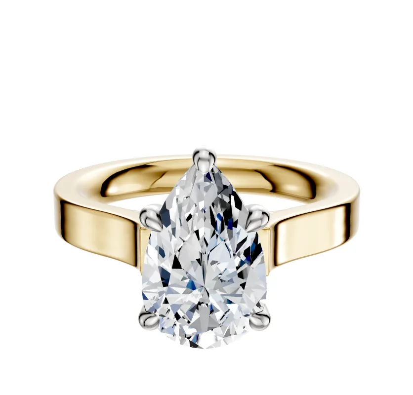 18K Two Tone 4 Prong Hidden Halo Cathedral Flat 3.0mm Engagement Ring sold by Promise By Effy