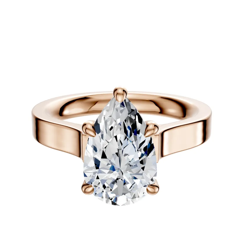 18K Rose Gold 4 Prong Hidden Halo Cathedral Flat 3.0mm Engagement Ring sold by Promise By Effy