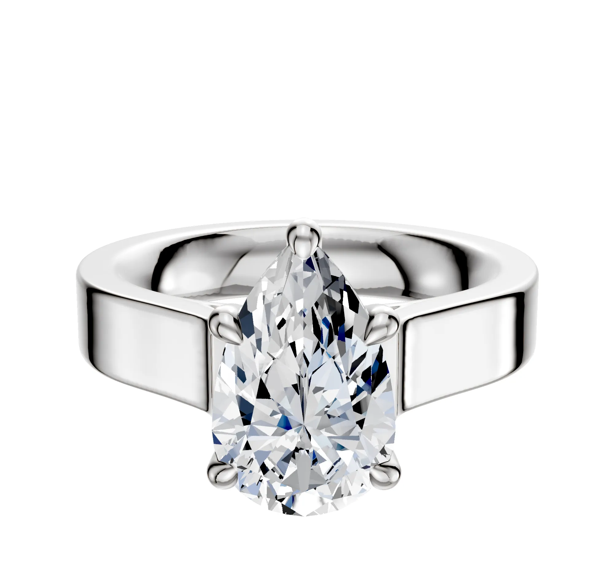 14K White Gold 4 Prong Hidden Halo Cathedral Flat 4.0mm Engagement Ring sold by Promise By Effy