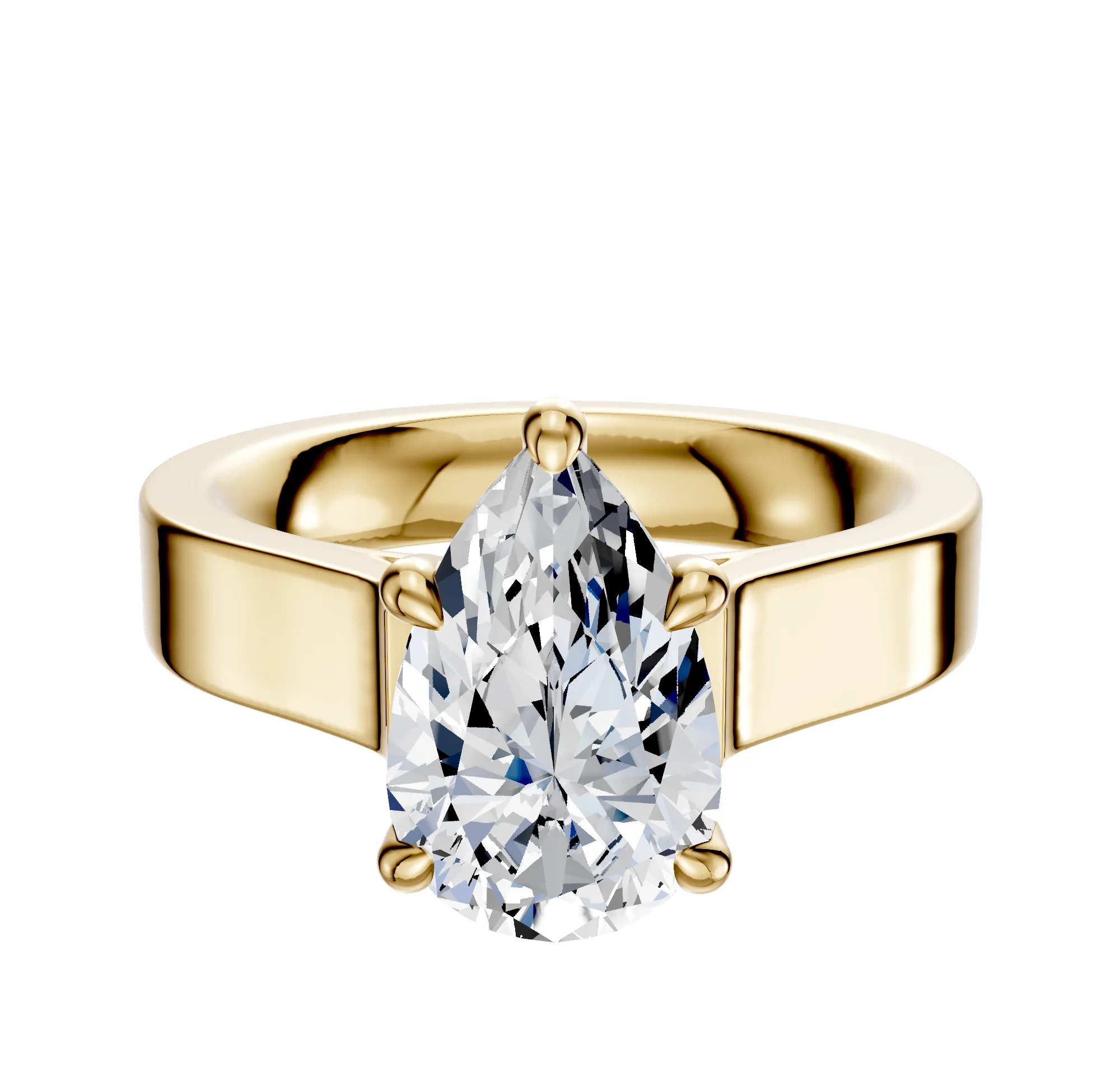 18K Yellow Gold 4 Prong Hidden Halo Cathedral Flat 4.0mm Engagement Ring sold by Promise By Effy