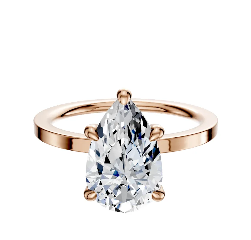 18K Rose Gold 4 Prong Hidden Halo Classic Flat 1.5mm Engagement Ring sold by Promise By Effy