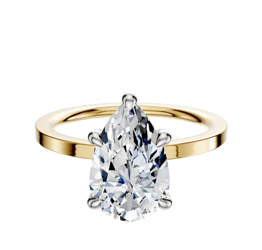 18K Two Tone 4 Prong Hidden Halo Classic Flat 1.5mm Engagement Ring sold by Promise By Effy