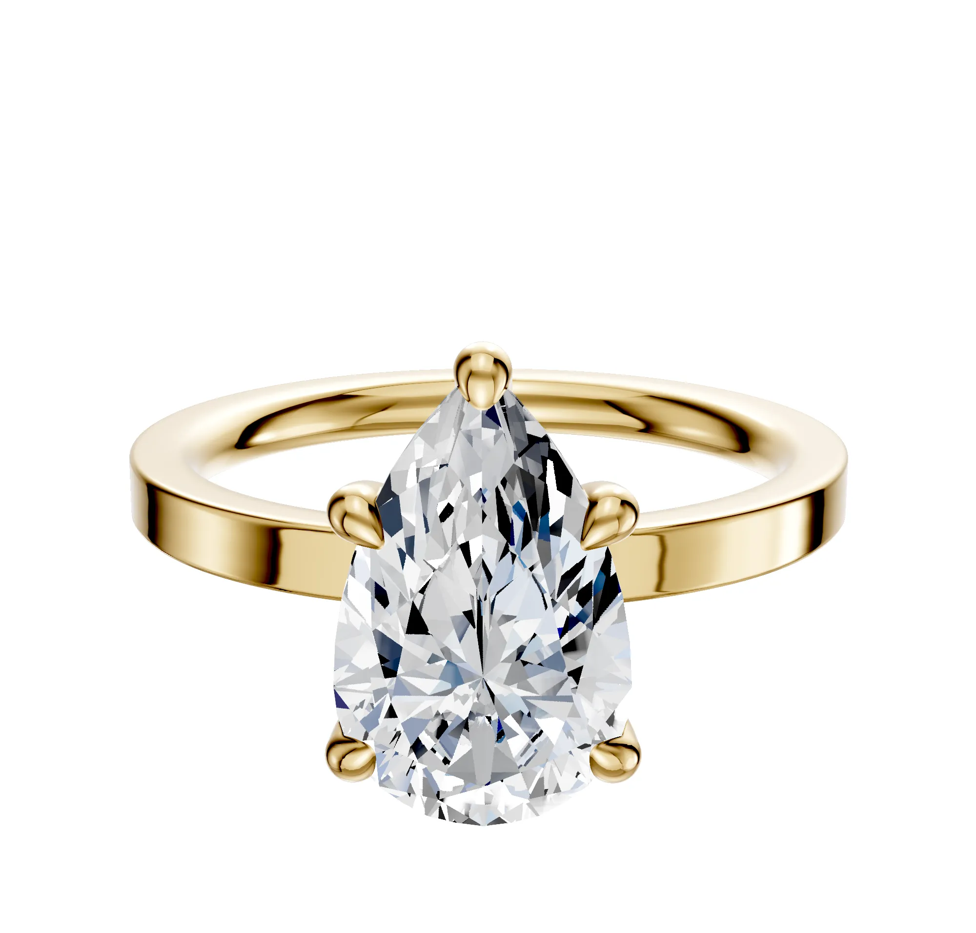 14K Yellow Gold 4 Prong Hidden Halo Classic Flat 2.0mm Engagement Ring sold by Promise By Effy