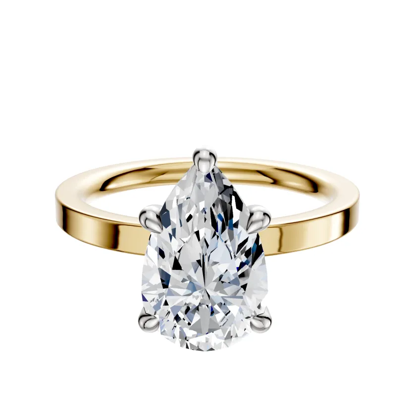 14K Two Tone 4 Prong Hidden Halo Classic Flat 2.0mm Engagement Ring sold by Promise By Effy