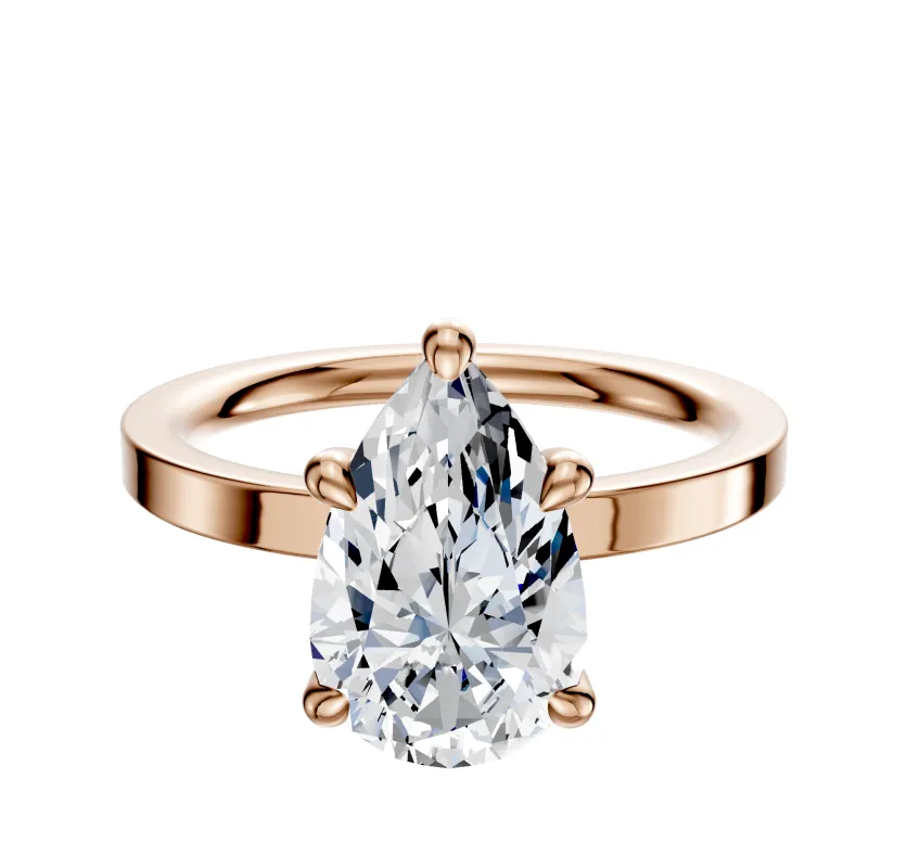 18K Rose Gold 4 Prong Hidden Halo Classic Flat 2.0mm Engagement Ring sold by Promise By Effy