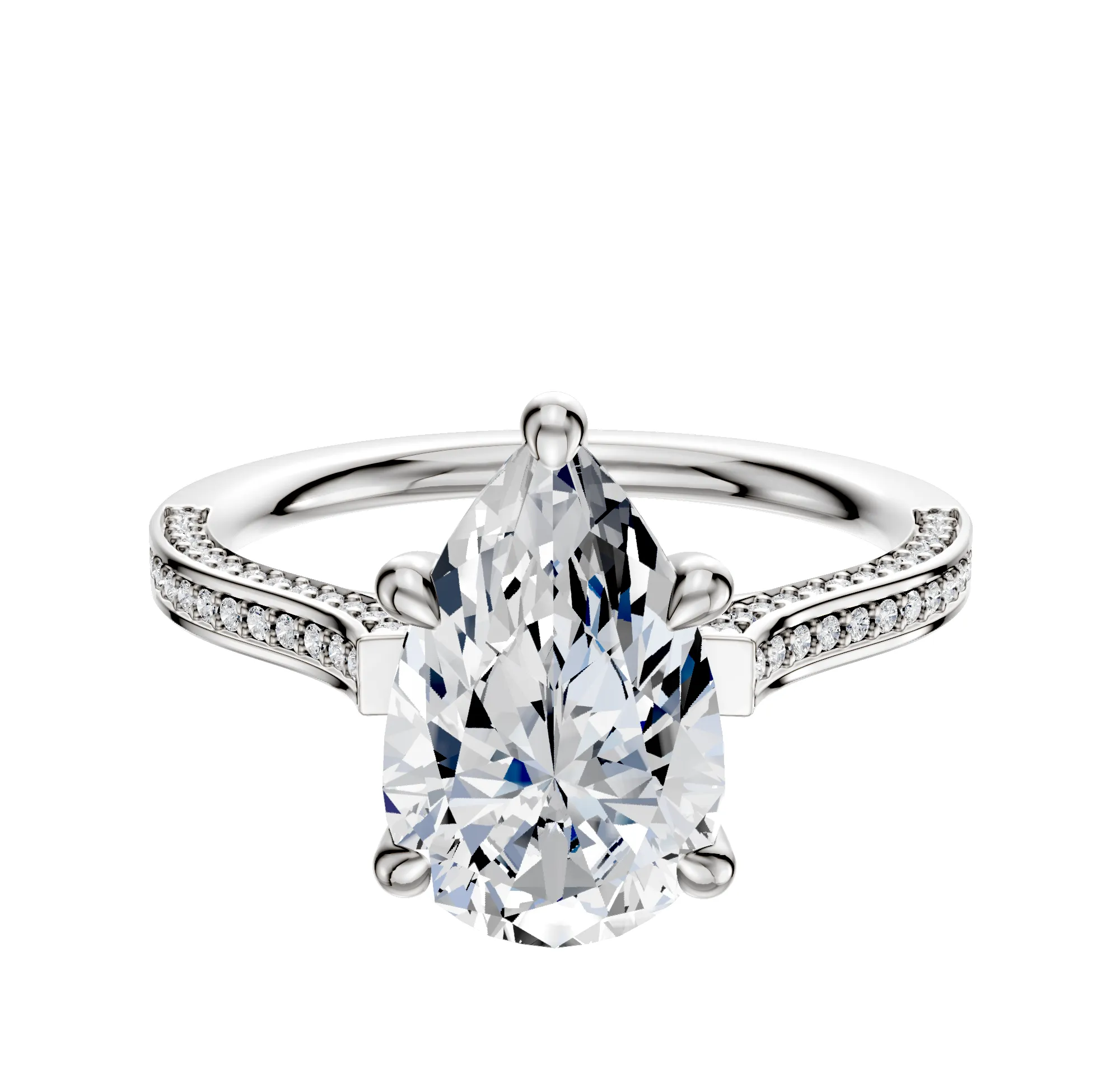 14K White Gold 4 Prong Hidden Halo Cathedral Flat 3-Row-Pave 2.0mm Engagement Ring sold by Promise By Effy