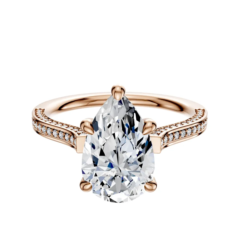 14K Rose Gold 4 Prong Hidden Halo Cathedral Flat 3-Row-Pave 2.0mm Engagement Ring sold by Promise By Effy
