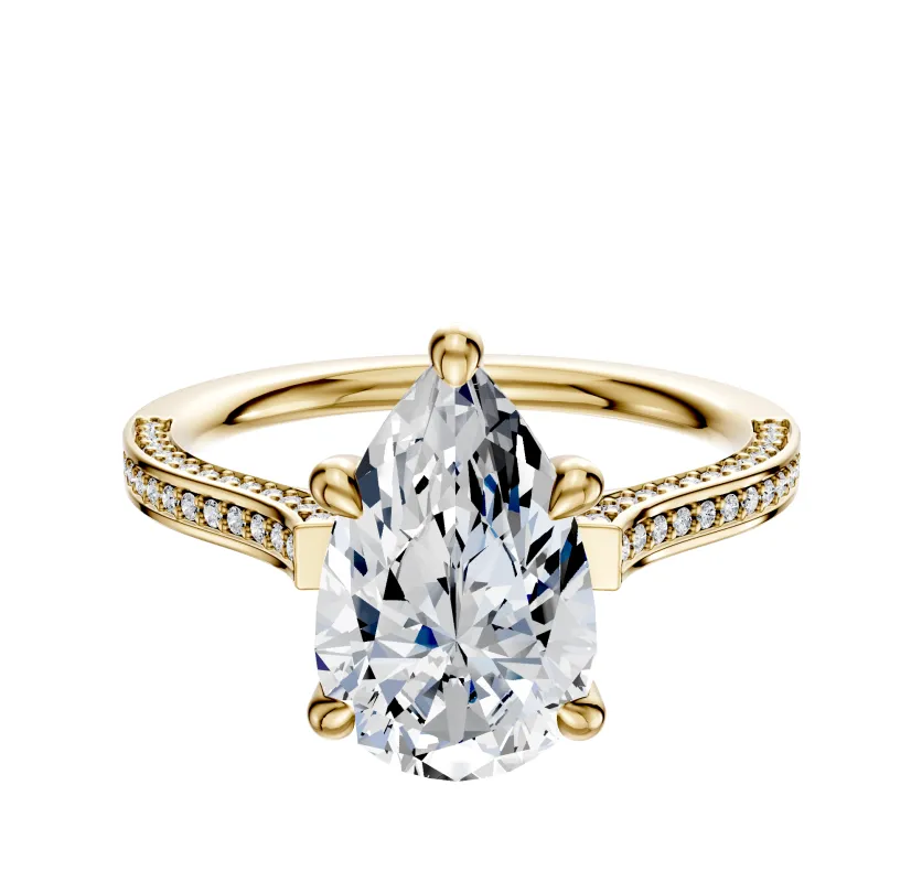 14K Yellow Gold 4 Prong Hidden Halo Cathedral Flat 3-Row-Pave 2.0mm Engagement Ring sold by Promise By Effy