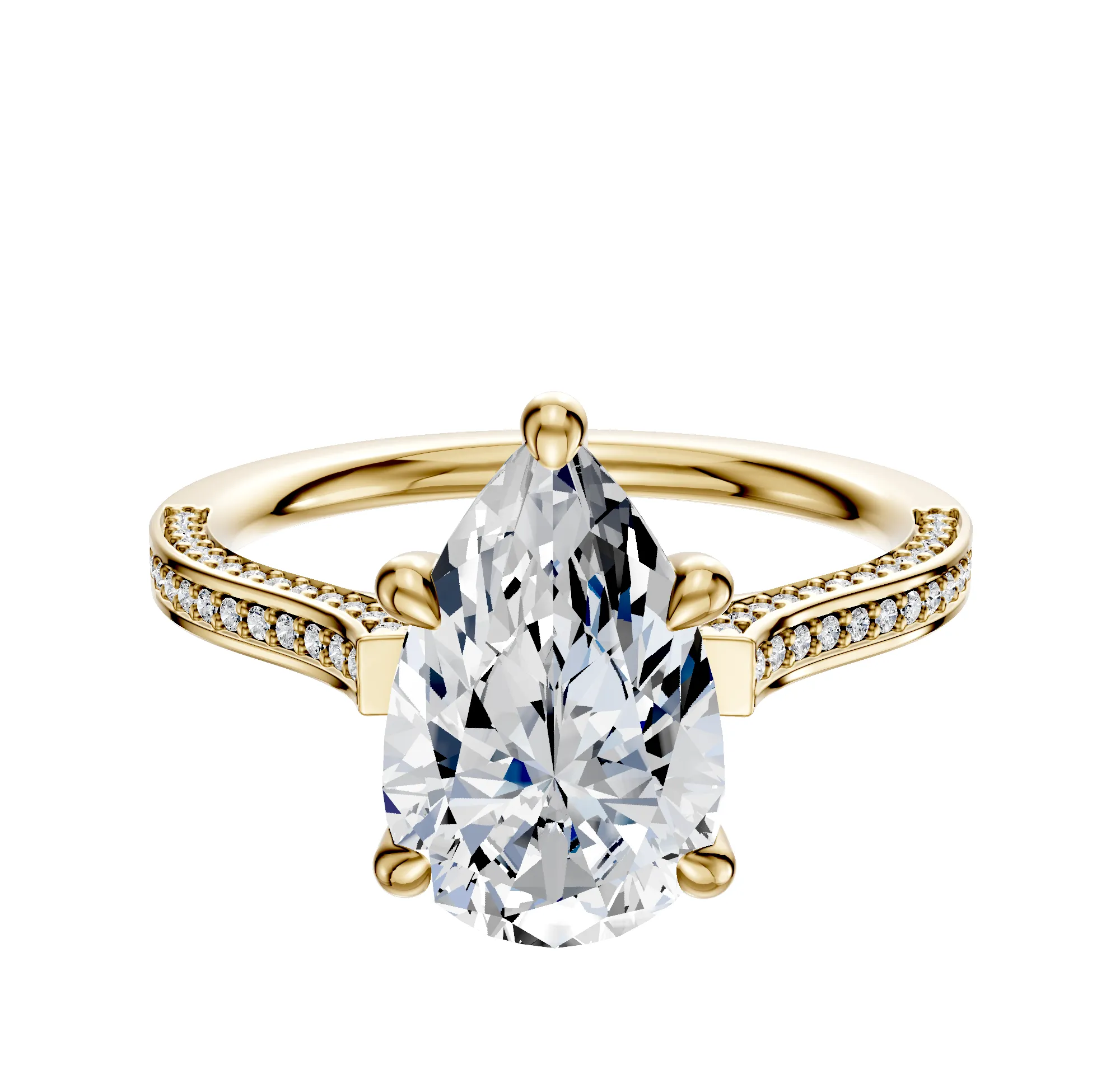 14K Yellow Gold 4 Prong Hidden Halo Cathedral Flat 3-Row-Pave 2.0mm Engagement Ring sold by Promise By Effy