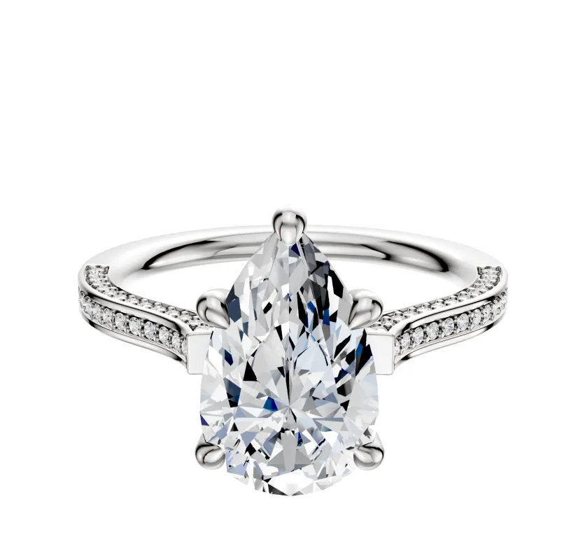 18K White Gold 4 Prong Hidden Halo Cathedral Flat 3-Row-Pave 2.0mm Engagement Ring sold by Promise By Effy