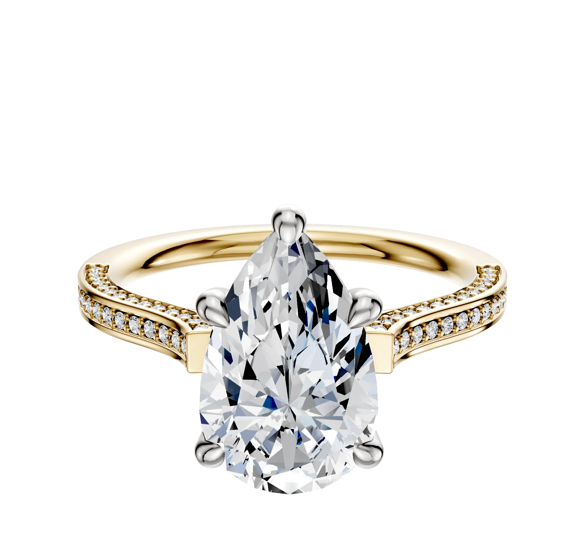 14K Two Tone 4 Prong Hidden Halo Cathedral Flat 3-Row-Pave 2.0mm Engagement Ring sold by Promise By Effy