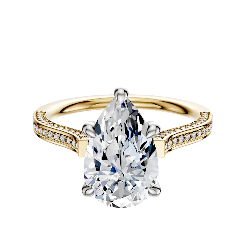 18K Two Tone 4 Prong Hidden Halo Cathedral Flat 3-Row-Pave 2.0mm Engagement Ring sold by Promise By Effy
