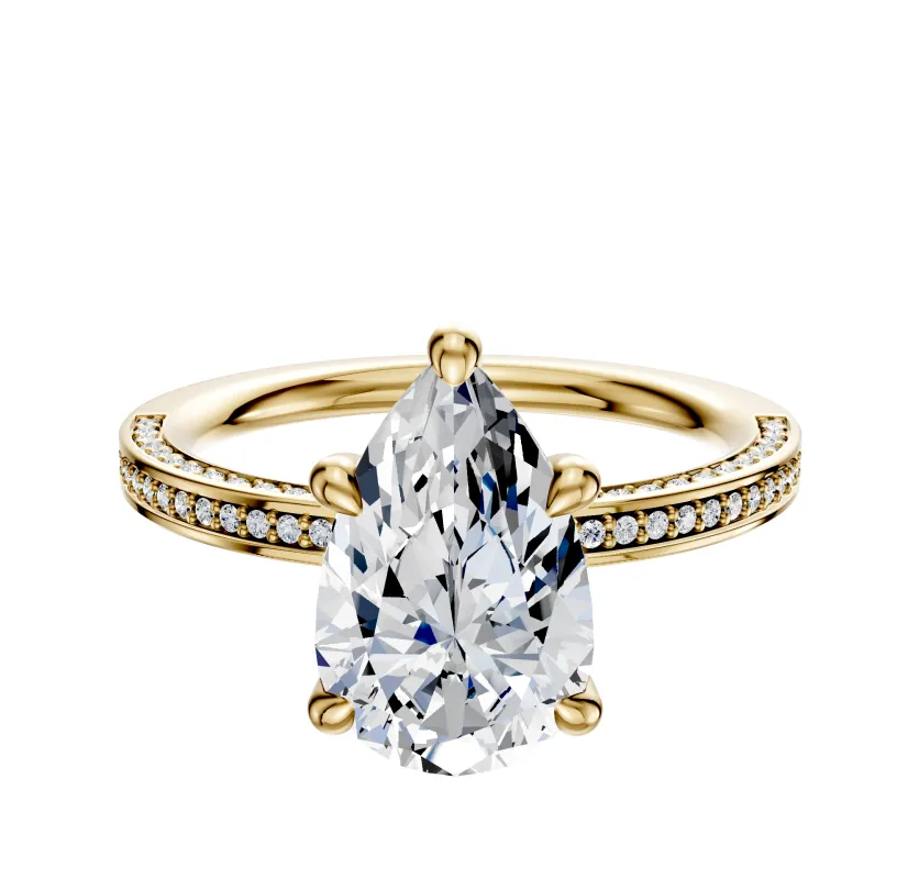 18K Yellow Gold 4 Prong Hidden Halo Classic Flat 3-Row-Pave 2.0mm Engagement Ring sold by Promise By Effy