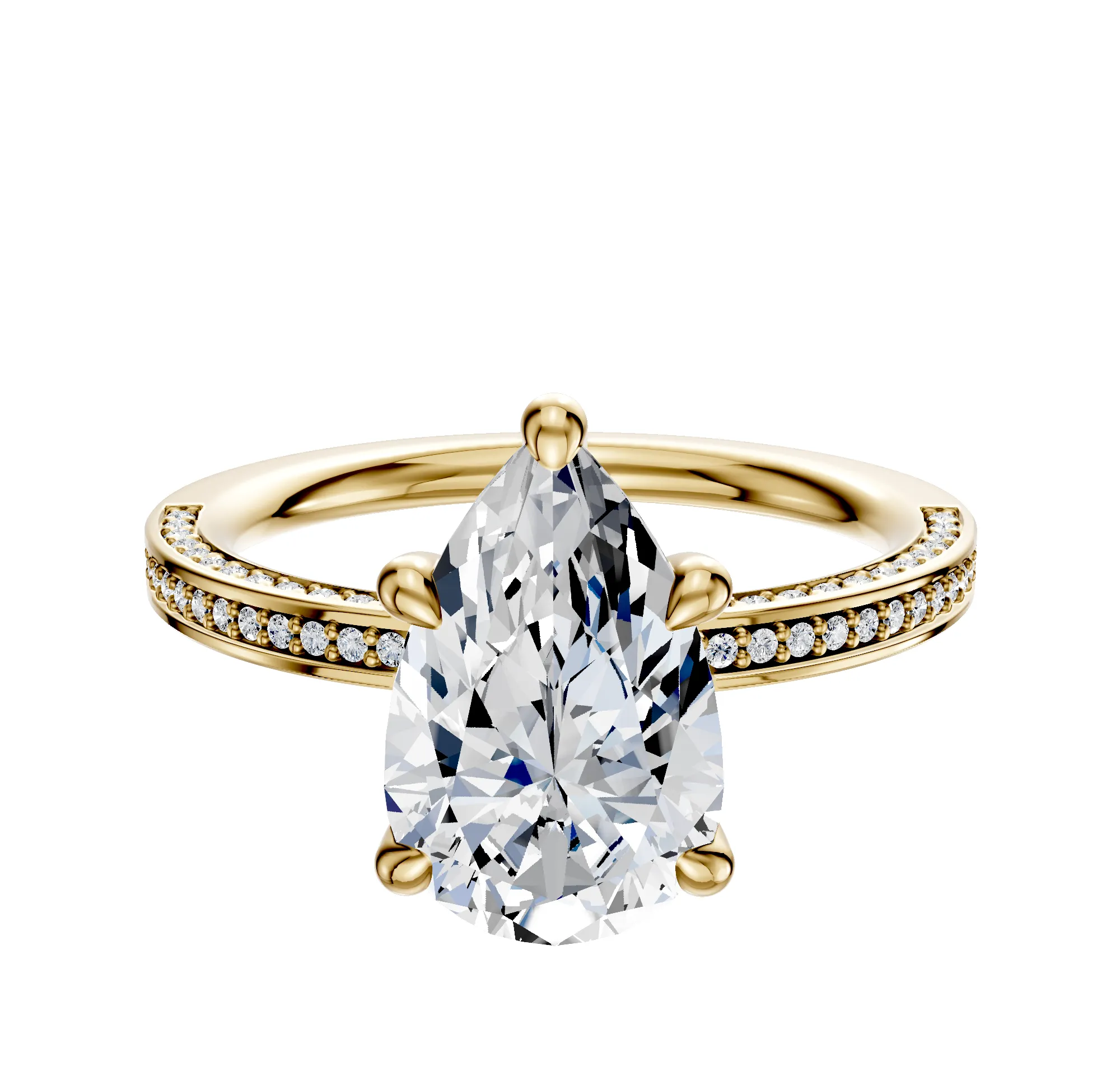 18K Yellow Gold 4 Prong Hidden Halo Classic Flat 3-Row-Pave 2.0mm Engagement Ring sold by Promise By Effy