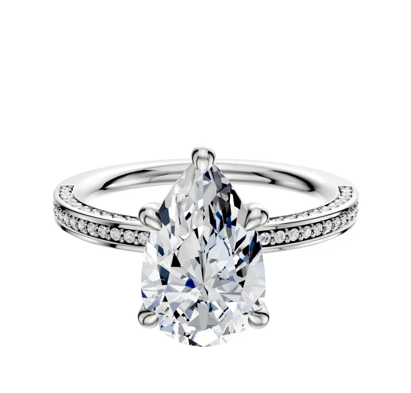 18K White Gold 4 Prong Hidden Halo Classic Flat 3-Row-Pave 2.0mm Engagement Ring sold by Promise By Effy