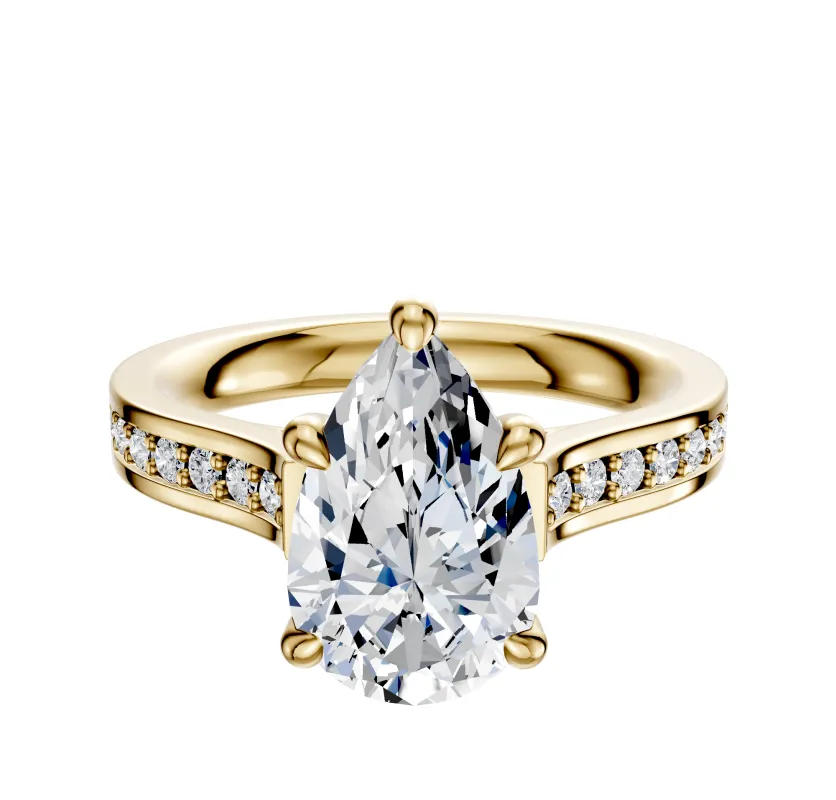 14K Yellow Gold 4 Prong Hidden Halo Cathedral Flat 1-Row-Pave 2.5mm Engagement Ring sold by Promise By Effy