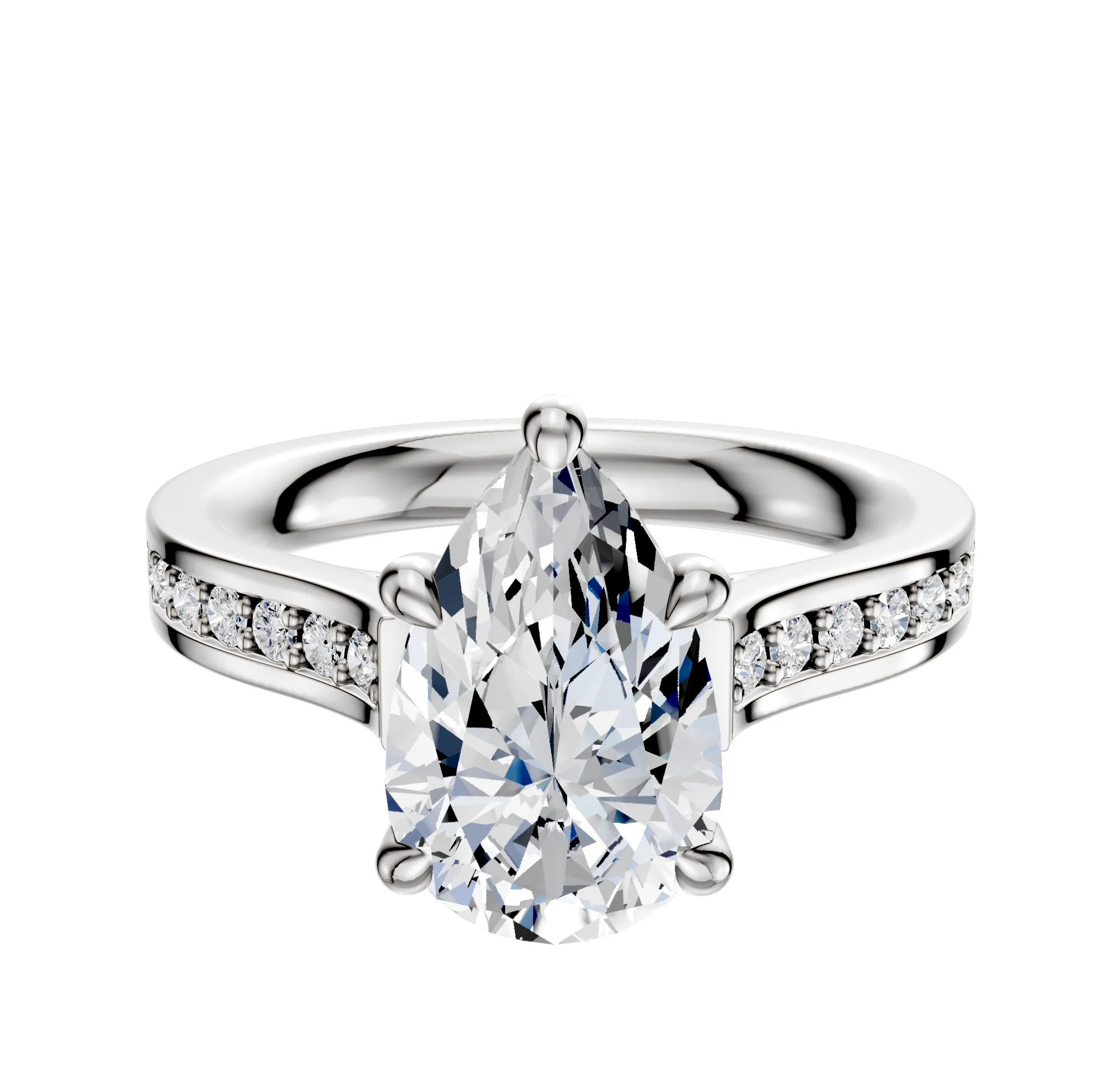 18K White Gold 4 Prong Hidden Halo Cathedral Flat 1-Row-Pave 2.5mm Engagement Ring sold by Promise By Effy