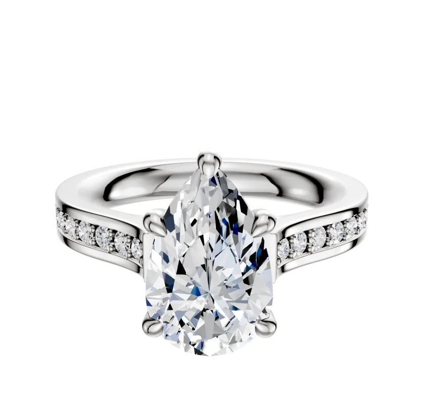 Platinum 4 Prong Hidden Halo Cathedral Flat 1-Row-Pave 2.5mm Engagement Ring sold by Promise By Effy