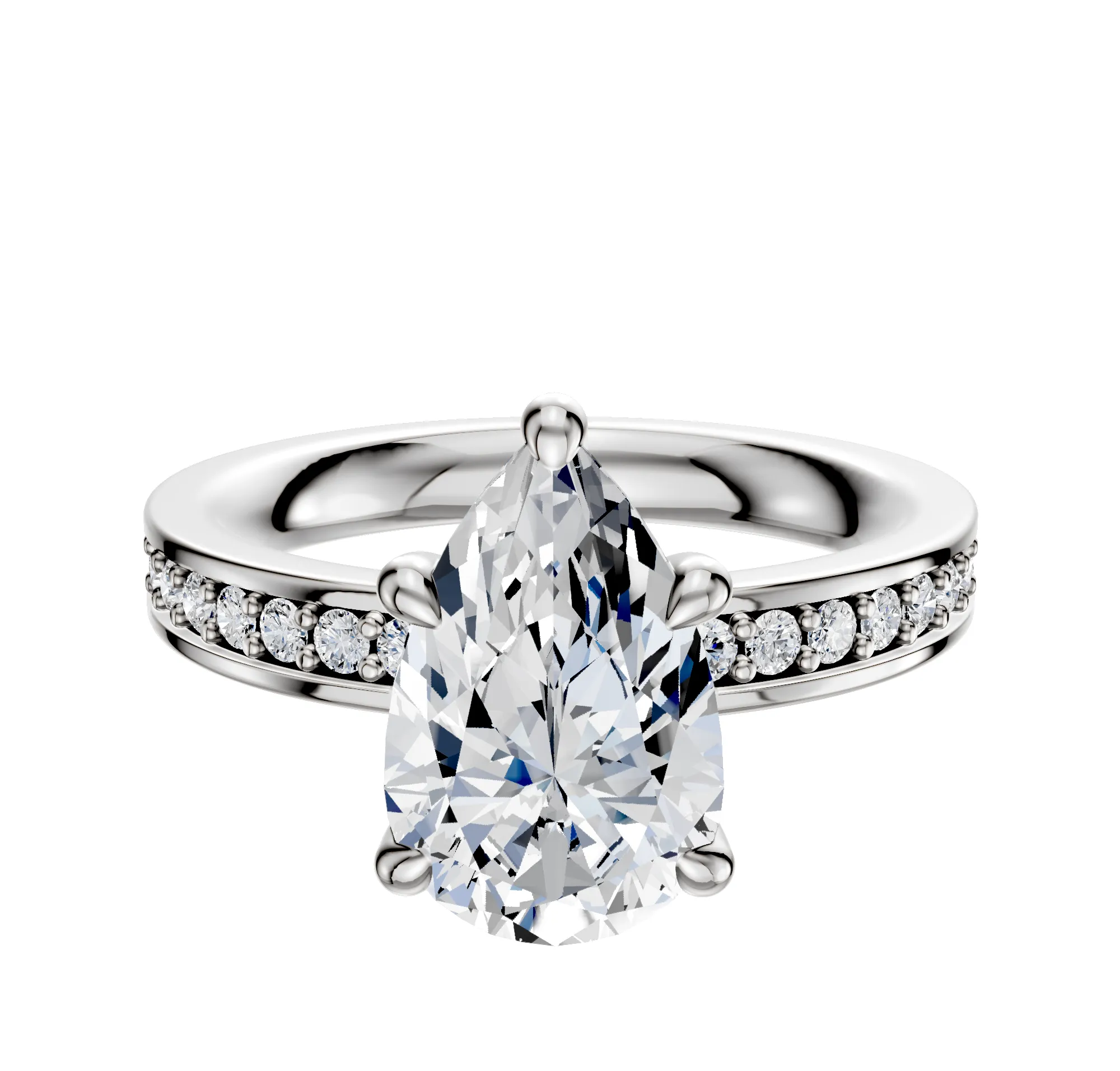 18K White Gold 4 Prong Hidden Halo Classic Flat 1-Row-Pave 2.5mm Engagement Ring sold by Promise By Effy