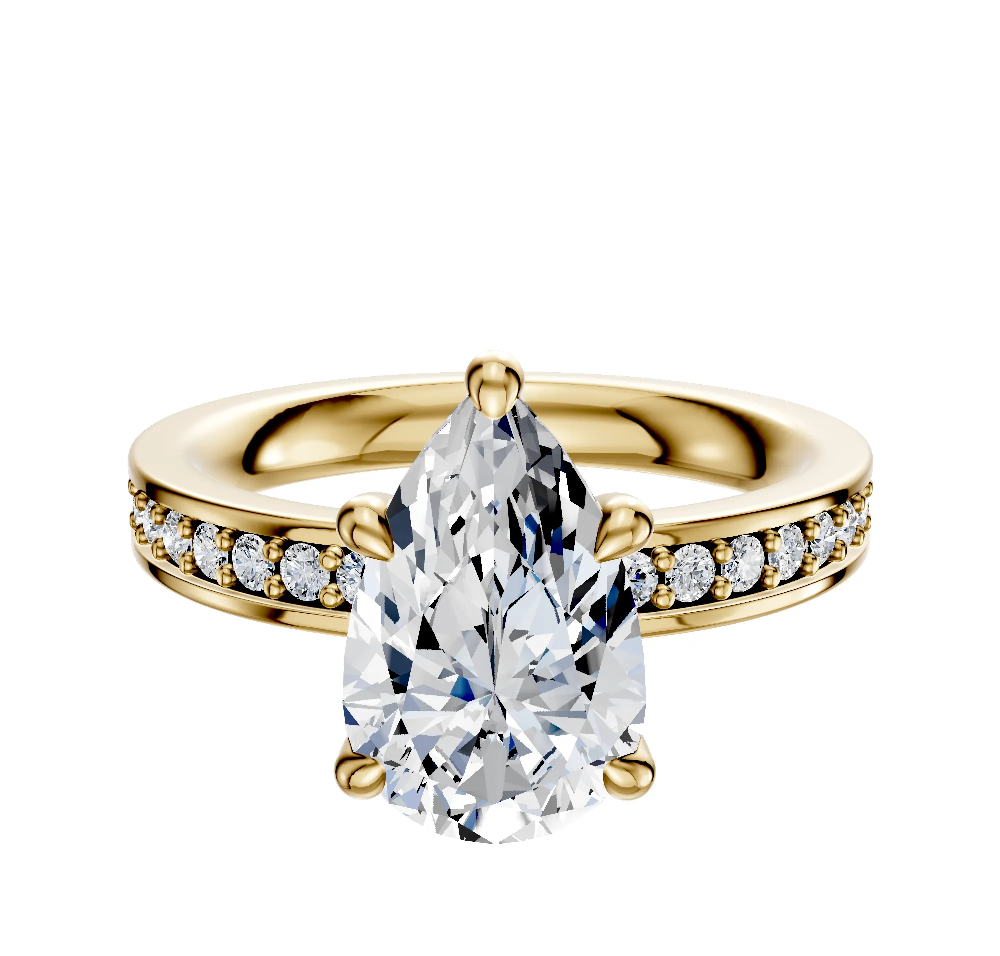 18K Yellow Gold 4 Prong Hidden Halo Classic Flat 1-Row-Pave 2.5mm Engagement Ring sold by Promise By Effy