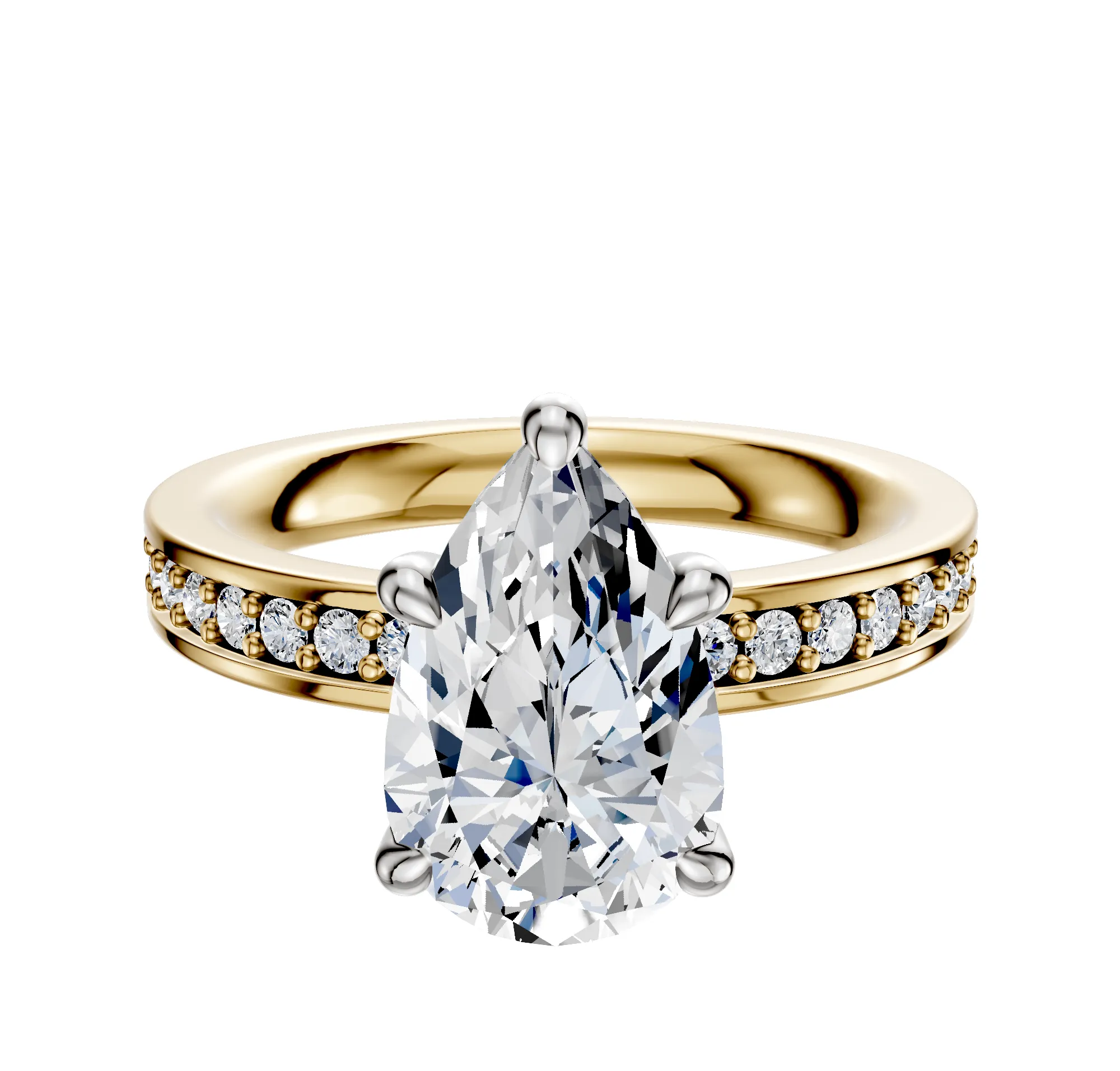 18K Two Tone 4 Prong Hidden Halo Classic Flat 1-Row-Pave 2.5mm Engagement Ring sold by Promise By Effy