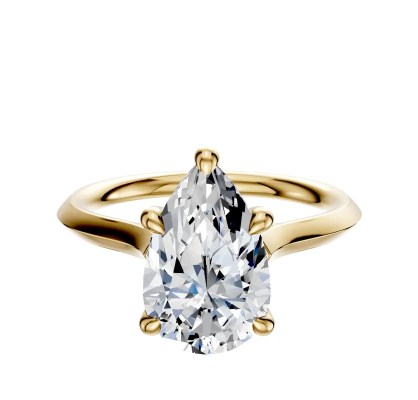 14K Yellow Gold 4 Prong Hidden Halo Cathedral Knife Edge 2.0mm Engagement Ring made by Promise By Effy