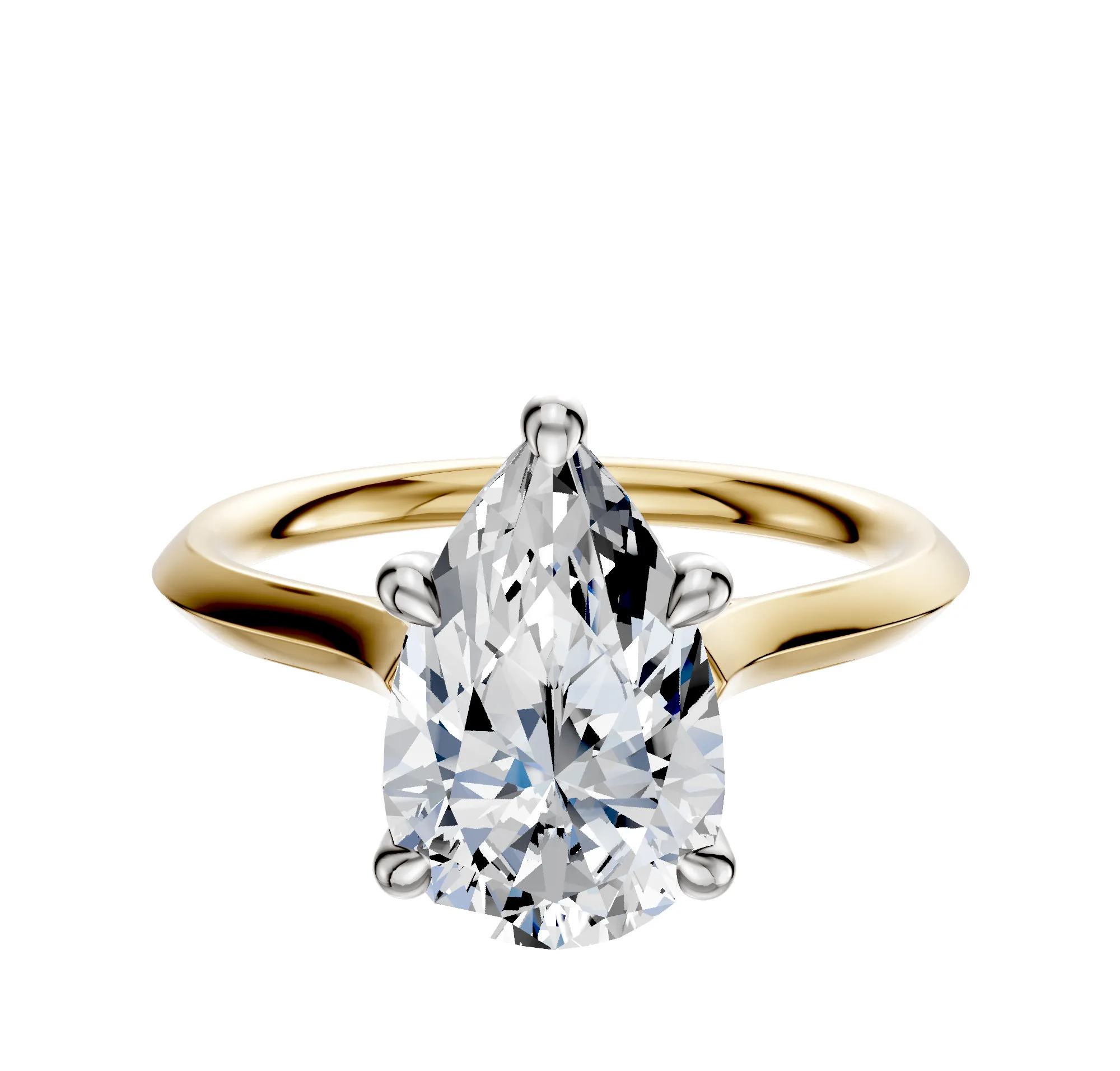 18K Two Tone 4 Prong Hidden Halo Cathedral Knife Edge 2.0mm Engagement Ring sold by Promise By Effy