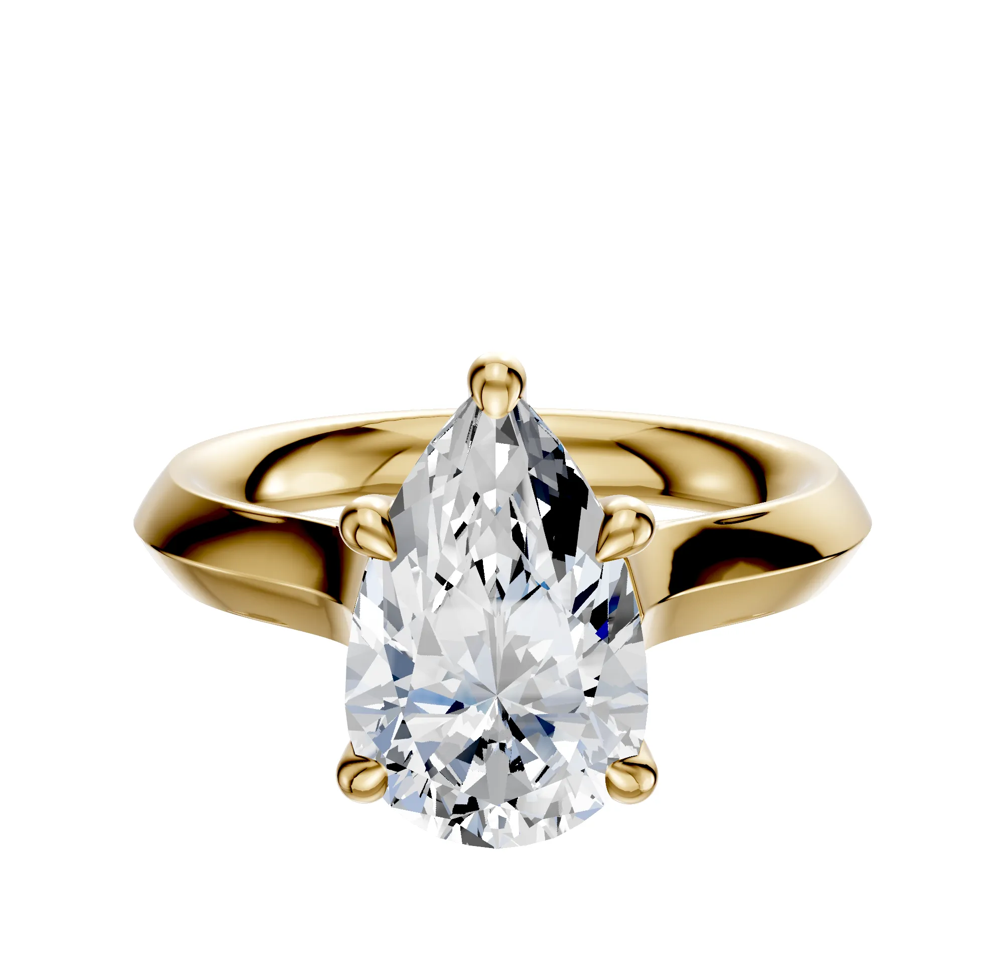 14K Yellow Gold 4 Prong Hidden Halo Cathedral Knife Edge 3.0mm Engagement Ring sold by Promise By Effy