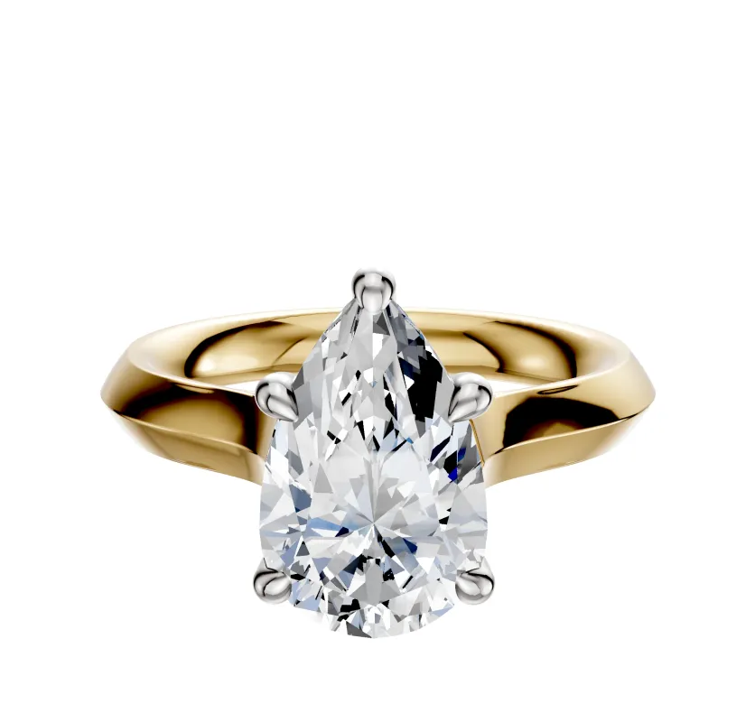 18K Two Tone 4 Prong Hidden Halo Cathedral Knife Edge 3.0mm Engagement Ring sold by Promise By Effy