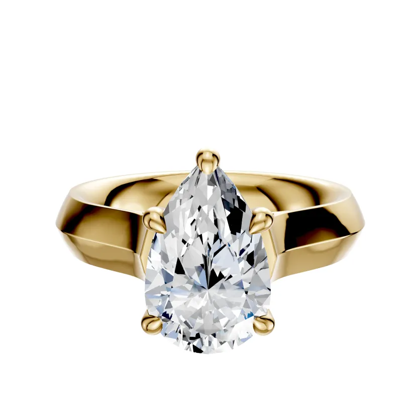 18K Yellow Gold 4 Prong Hidden Halo Cathedral Knife Edge 4.0mm Engagement Ring sold by Promise By Effy