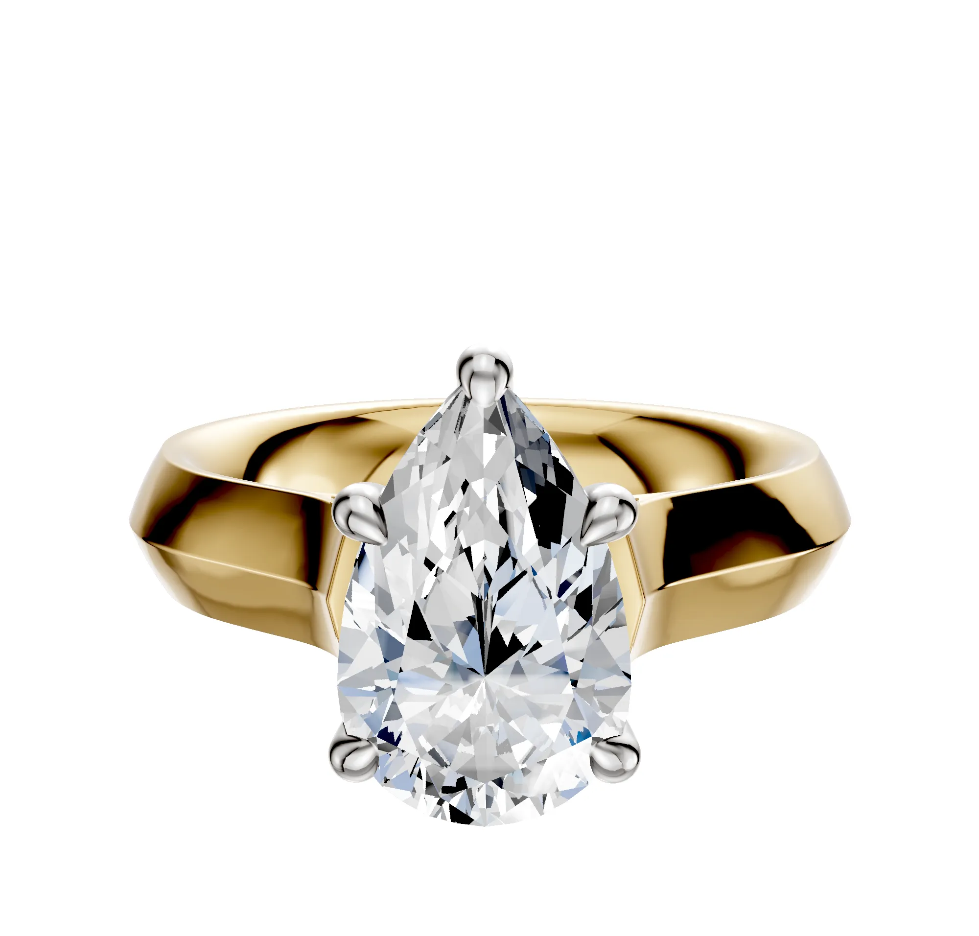 18K Two Tone 4 Prong Hidden Halo Cathedral Knife Edge 4.0mm Engagement Ring sold by Promise By Effy