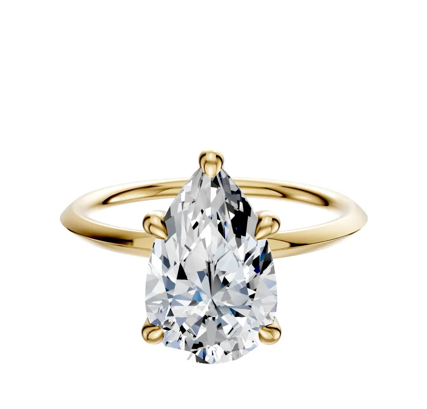 18K Yellow Gold 4 Prong Hidden Halo Classic Knife Edge 1.5mm Engagement Ring sold by Promise By Effy
