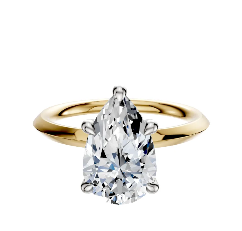 18K Two Tone 4 Prong Hidden Halo Classic Knife Edge 2.0mm Engagement Ring sold by Promise By Effy