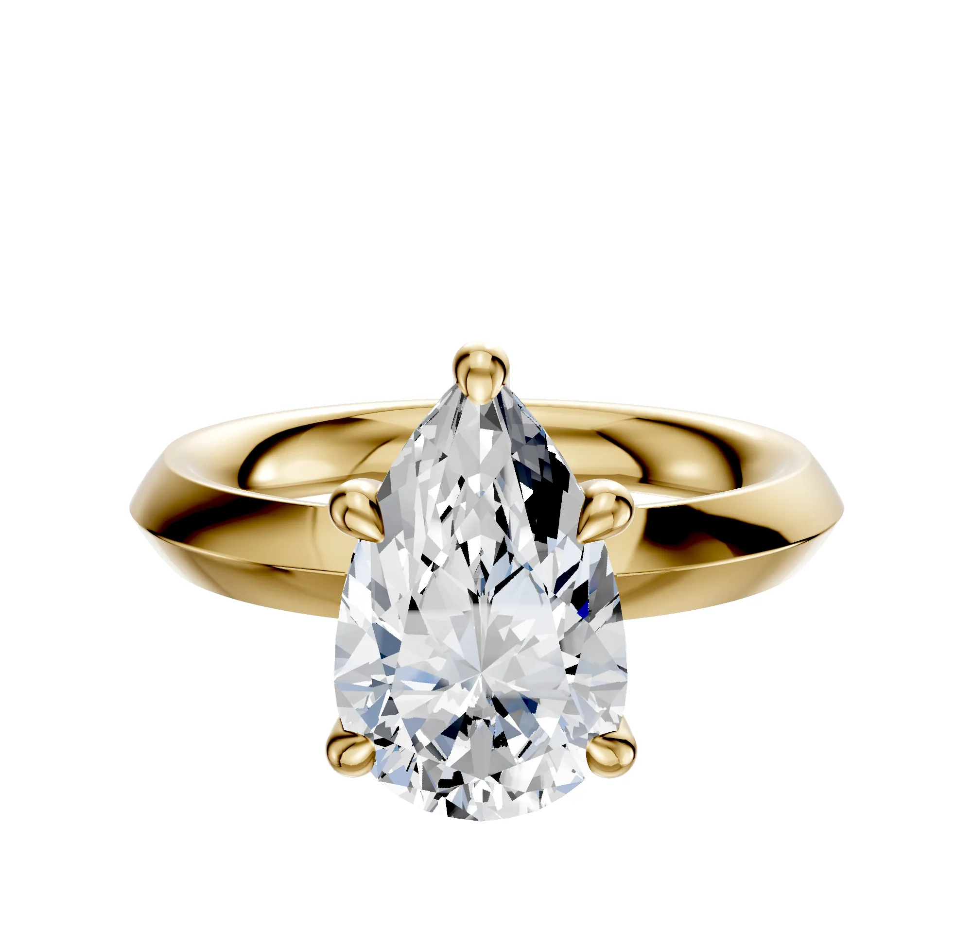 14K Yellow Gold 4 Prong Hidden Halo Classic Knife Edge 3.0mm Engagement Ring sold by Promise By Effy