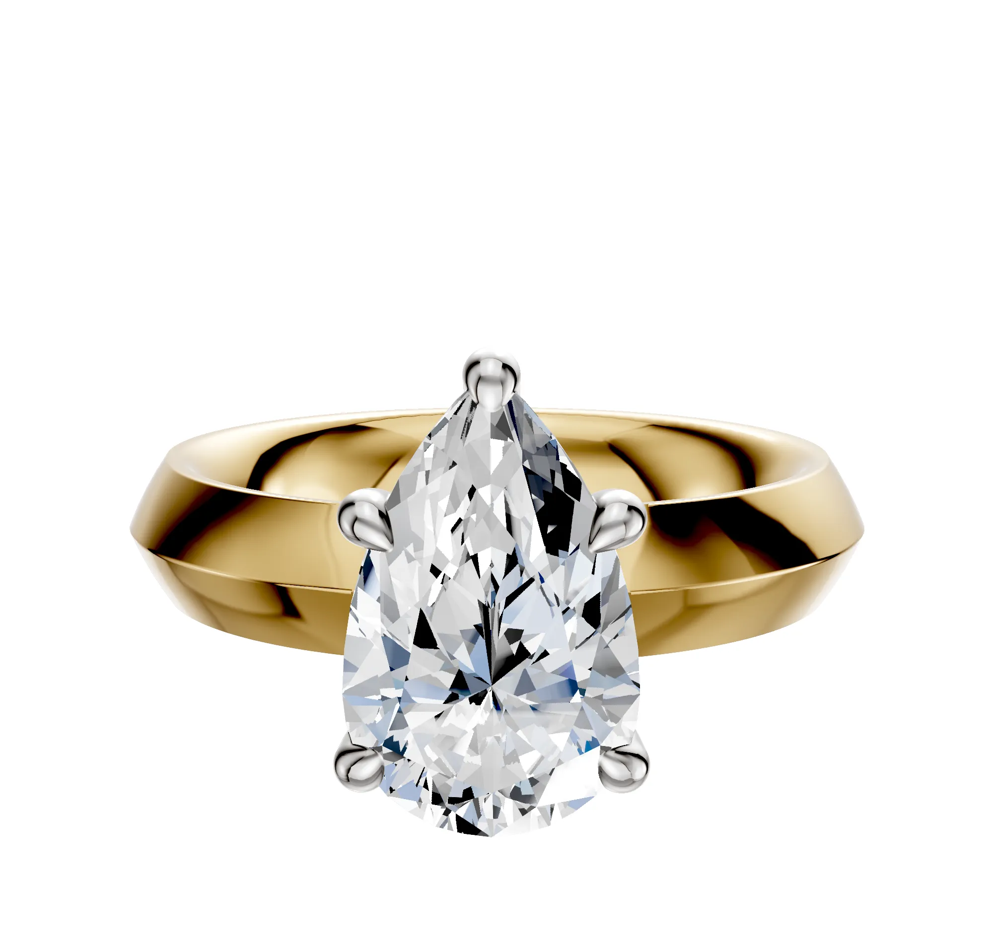 18K Two Tone 4 Prong Hidden Halo Classic Knife Edge 4.0mm Engagement Ring sold by Promise By Effy