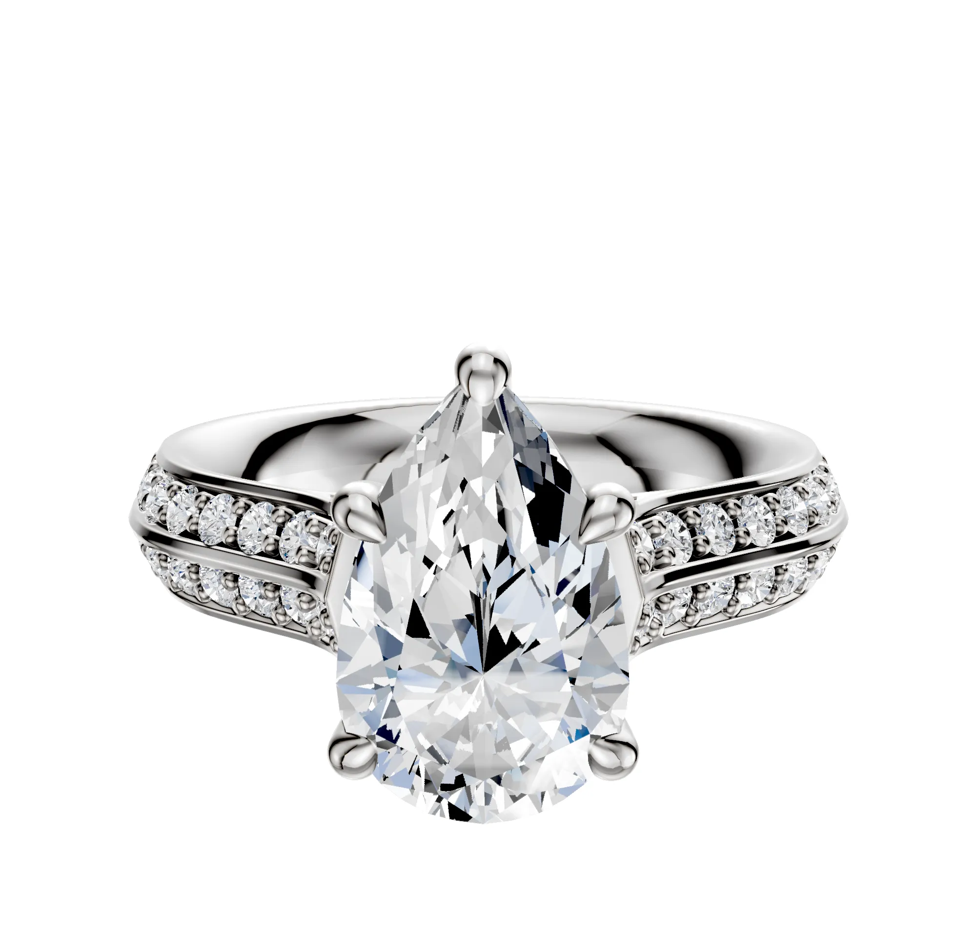 14K White Gold 4 Prong Hidden Halo Cathedral Knife Edge 1-Row-Pave 2.5mm Engagement Ring sold by Promise By Effy
