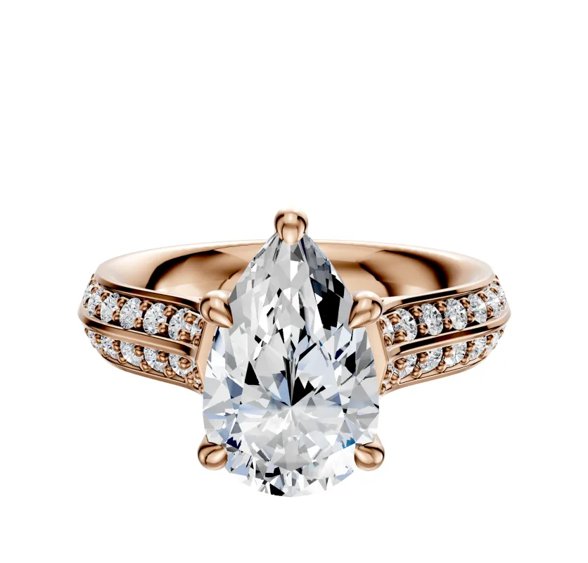 14K Rose Gold 4 Prong Hidden Halo Cathedral Knife Edge 1-Row-Pave 2.5mm Engagement Ring sold by Promise By Effy