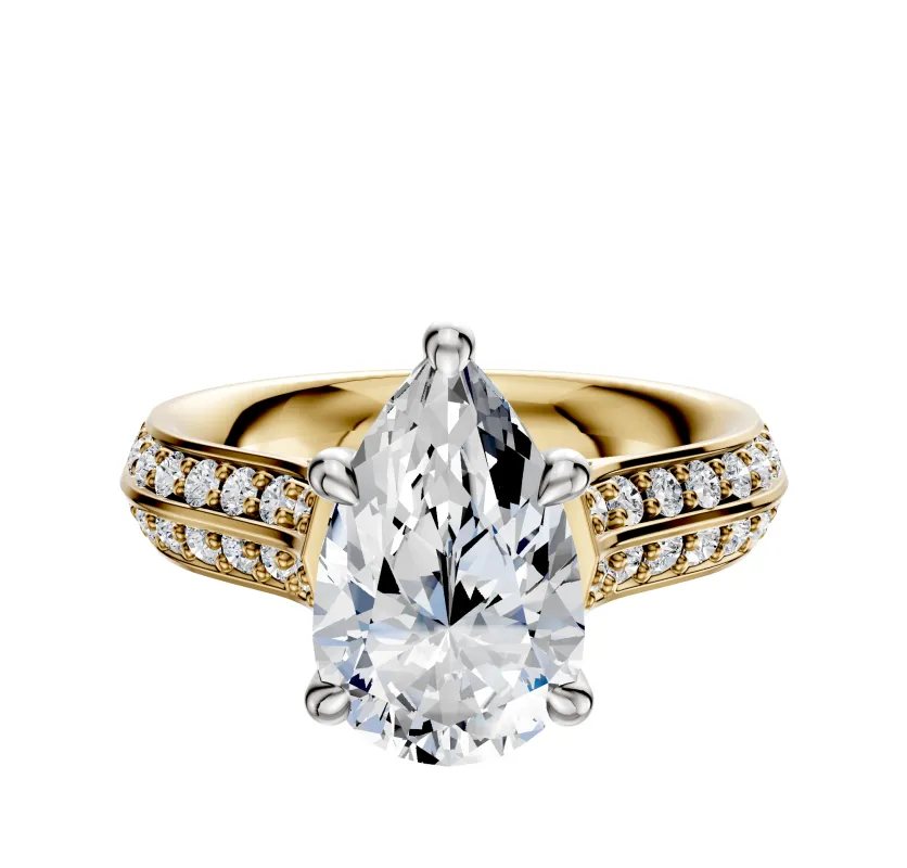 18K Two Tone 4 Prong Hidden Halo Cathedral Knife Edge 1-Row-Pave 2.5mm Engagement Ring sold by Promise By Effy
