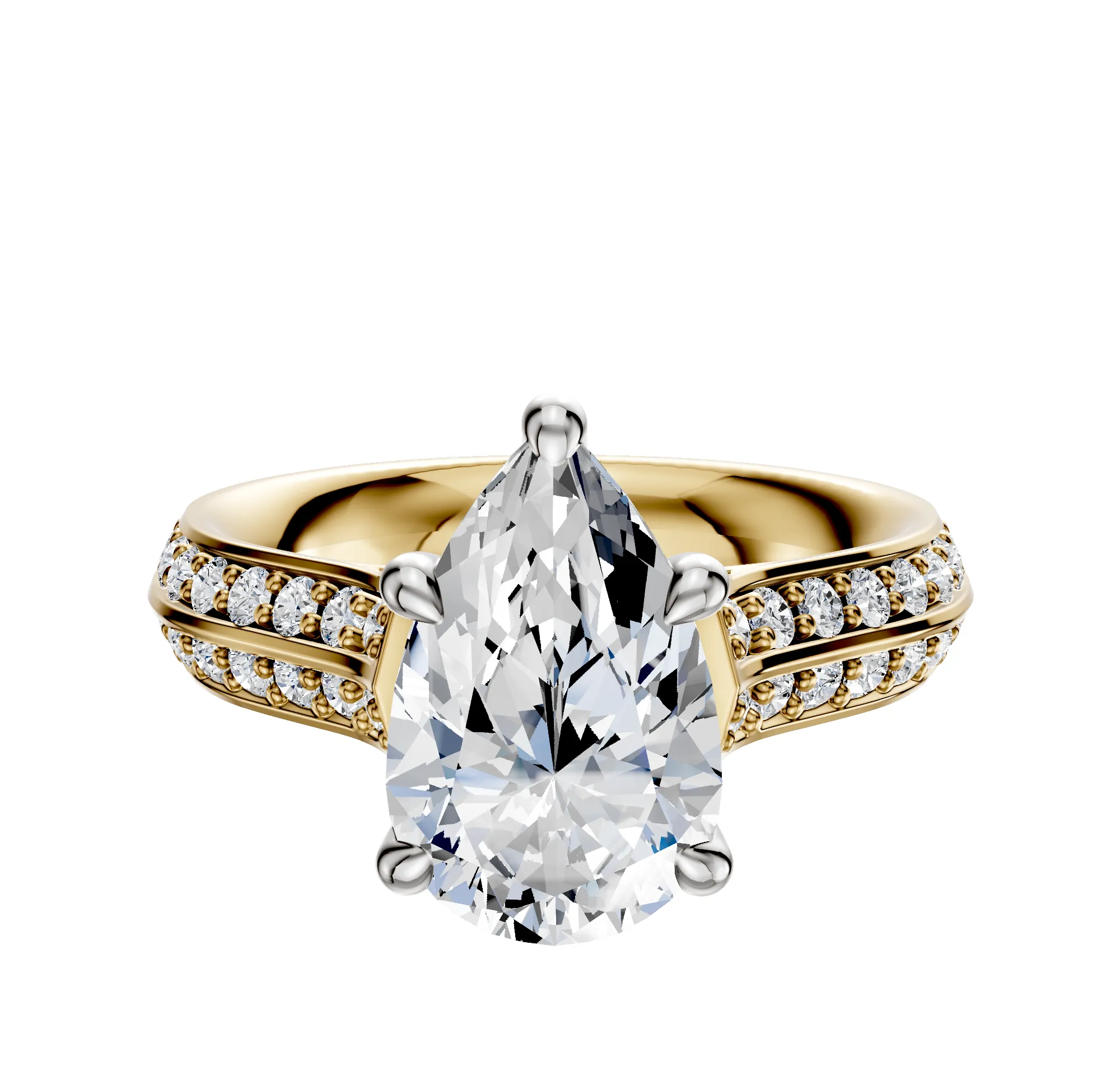 18K Two Tone 4 Prong Hidden Halo Cathedral Knife Edge 1-Row-Pave 2.5mm Engagement Ring sold by Promise By Effy