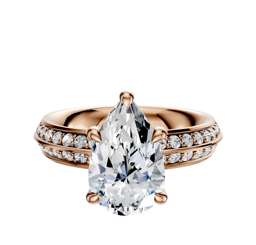 14K Rose Gold 4 Prong Hidden Halo Classic Knife Edge 1-Row-Pave 2.5mm Engagement Ring sold by Promise By Effy