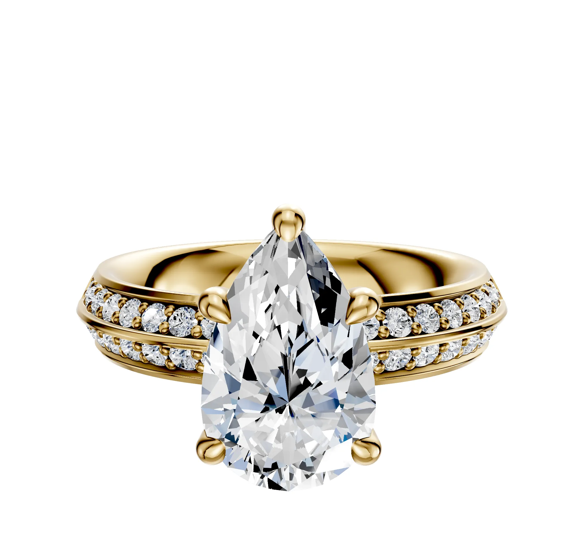 18K Yellow Gold 4 Prong Hidden Halo Classic Knife Edge 1-Row-Pave 2.5mm Engagement Ring sold by Promise By Effy