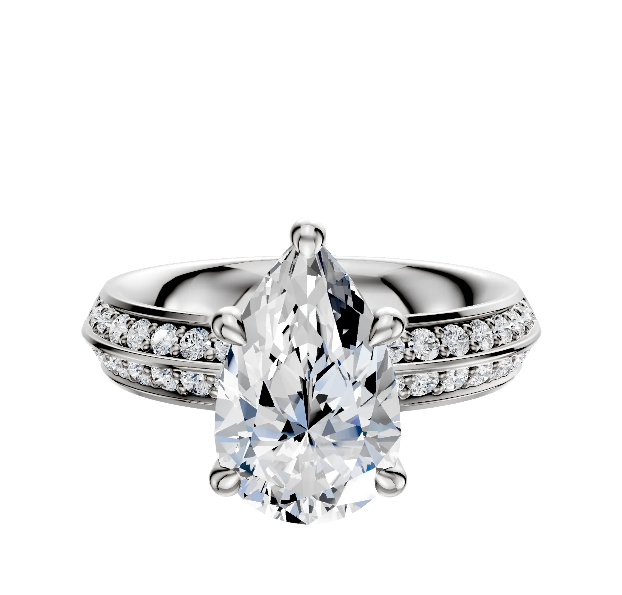 Platinum 4 Prong Hidden Halo Classic Knife Edge 1-Row-Pave 2.5mm Engagement Ring sold by Promise By Effy