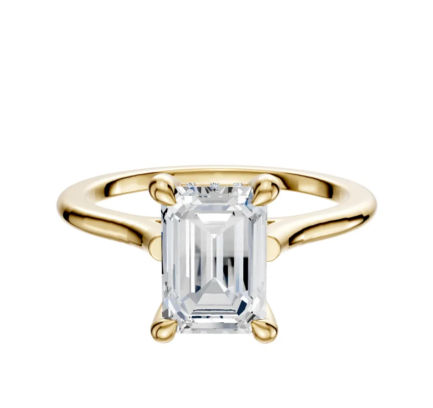 14K Yellow Gold 4 Prong Hidden Halo Cathedral Dome 1.5mm Engagement Ring sold by Promise By Effy
