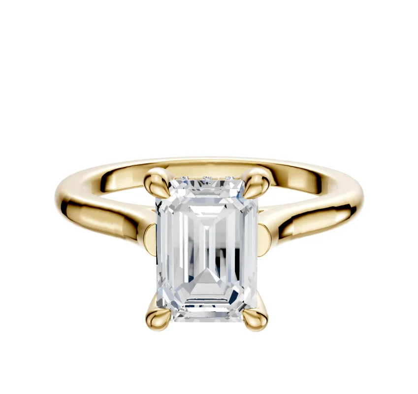 14K Yellow Gold 4 Prong Hidden Halo Cathedral Dome 2.0mm Engagement Ring sold by Promise By Effy