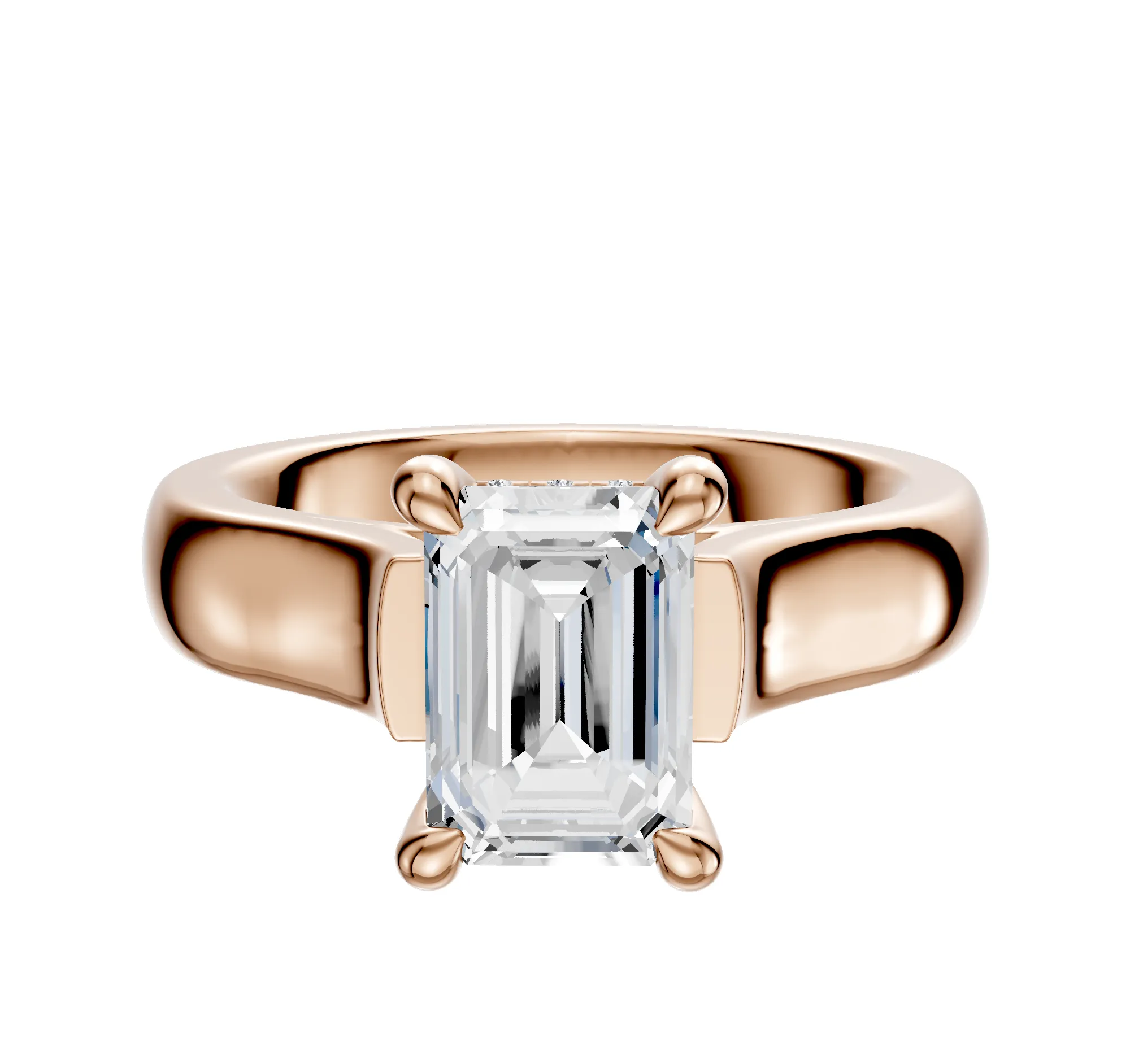 18K Rose Gold 4 Prong Hidden Halo Cathedral Dome 4.0mm Engagement Ring sold by Promise By Effy