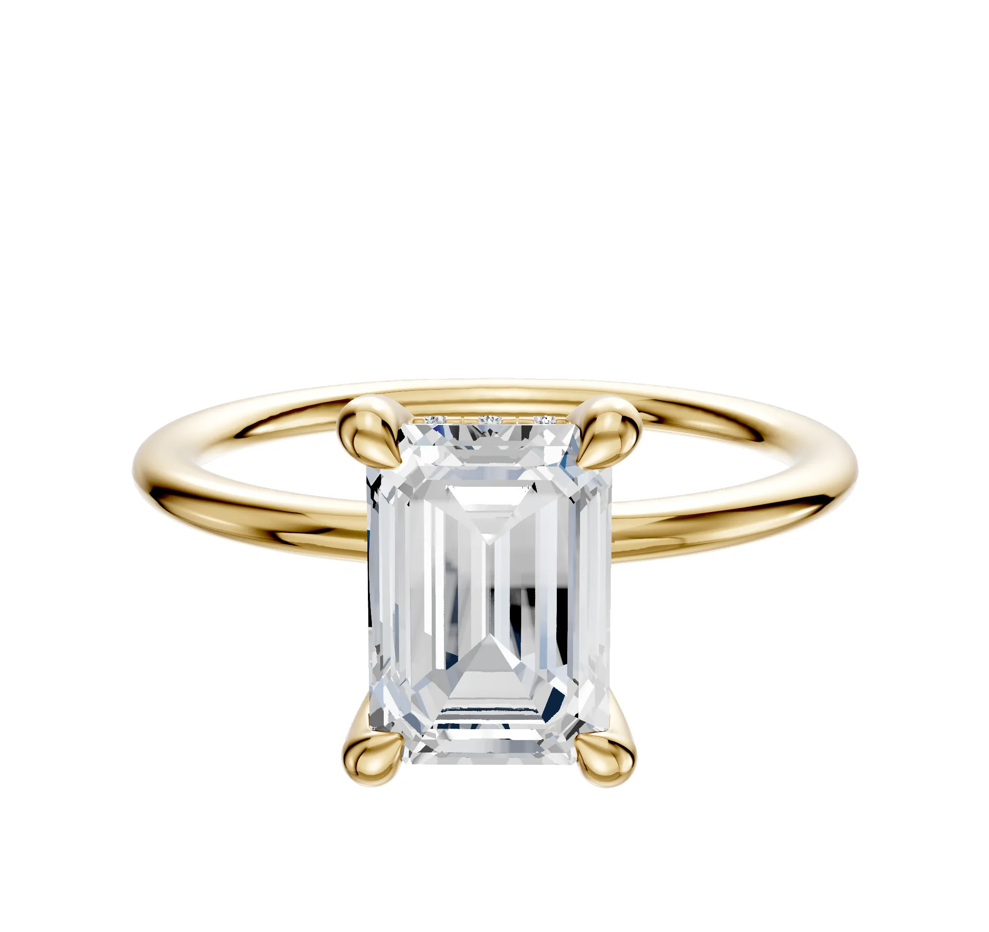 14K Yellow Gold 4 Prong Hidden Halo Classic Dome 1.5mm Engagement Ring sold by Promise By Effy
