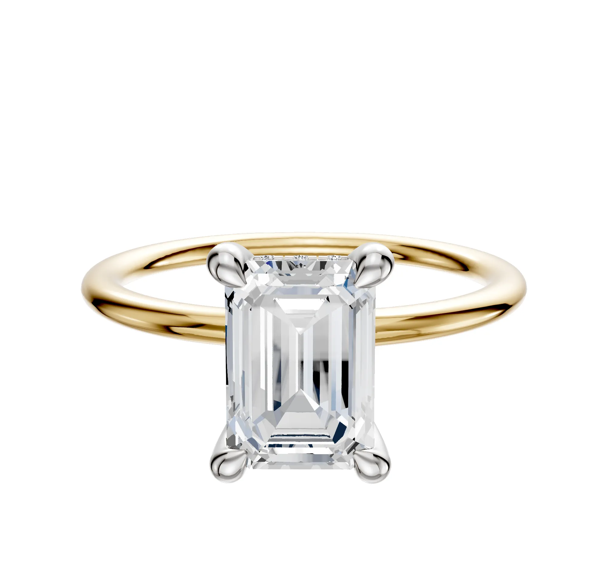 14K Two Tone 4 Prong Hidden Halo Classic Dome 1.5mm Engagement Ring sold by Promise By Effy